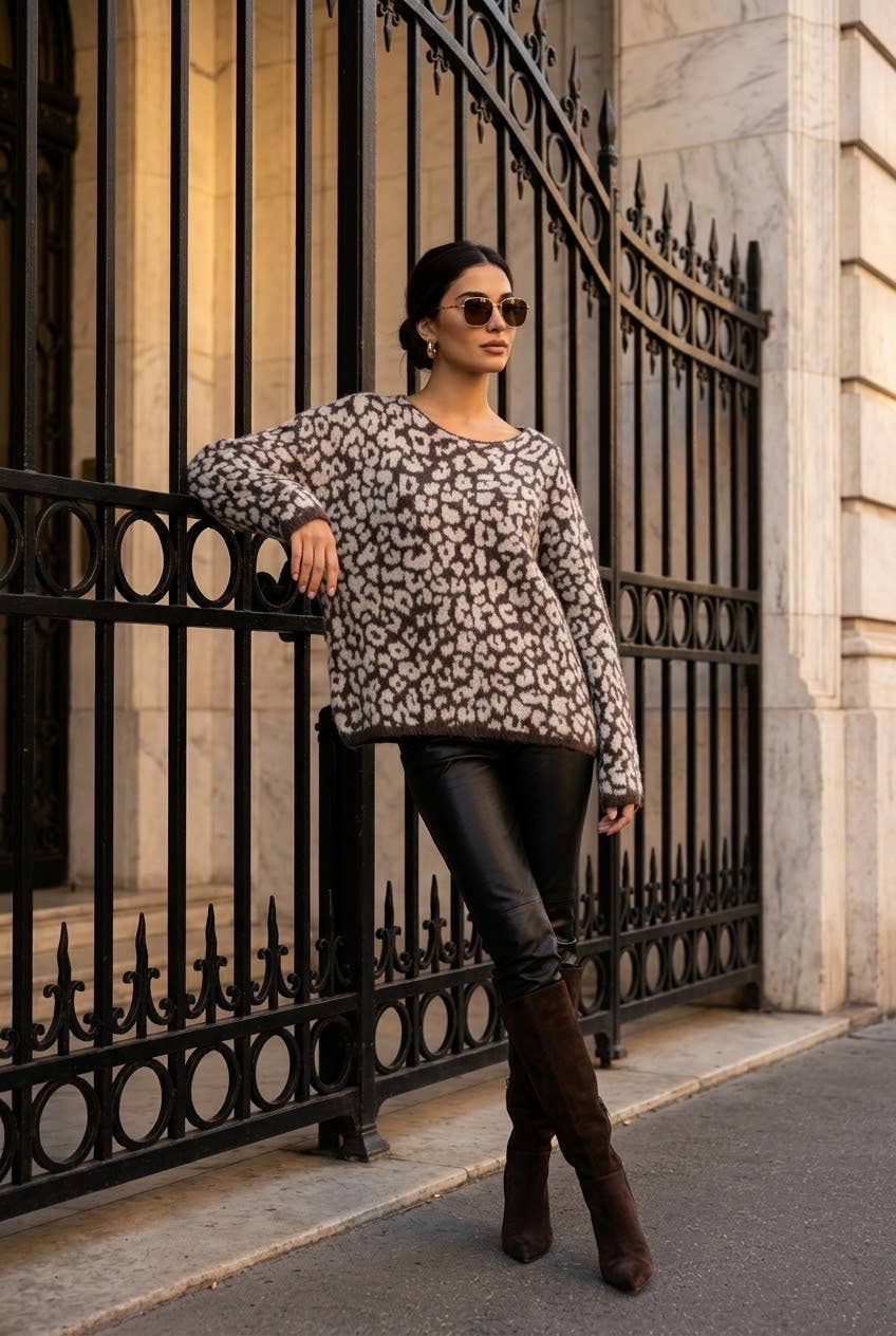 SOKY & SOKA LEOPARD SWEATER Neule
