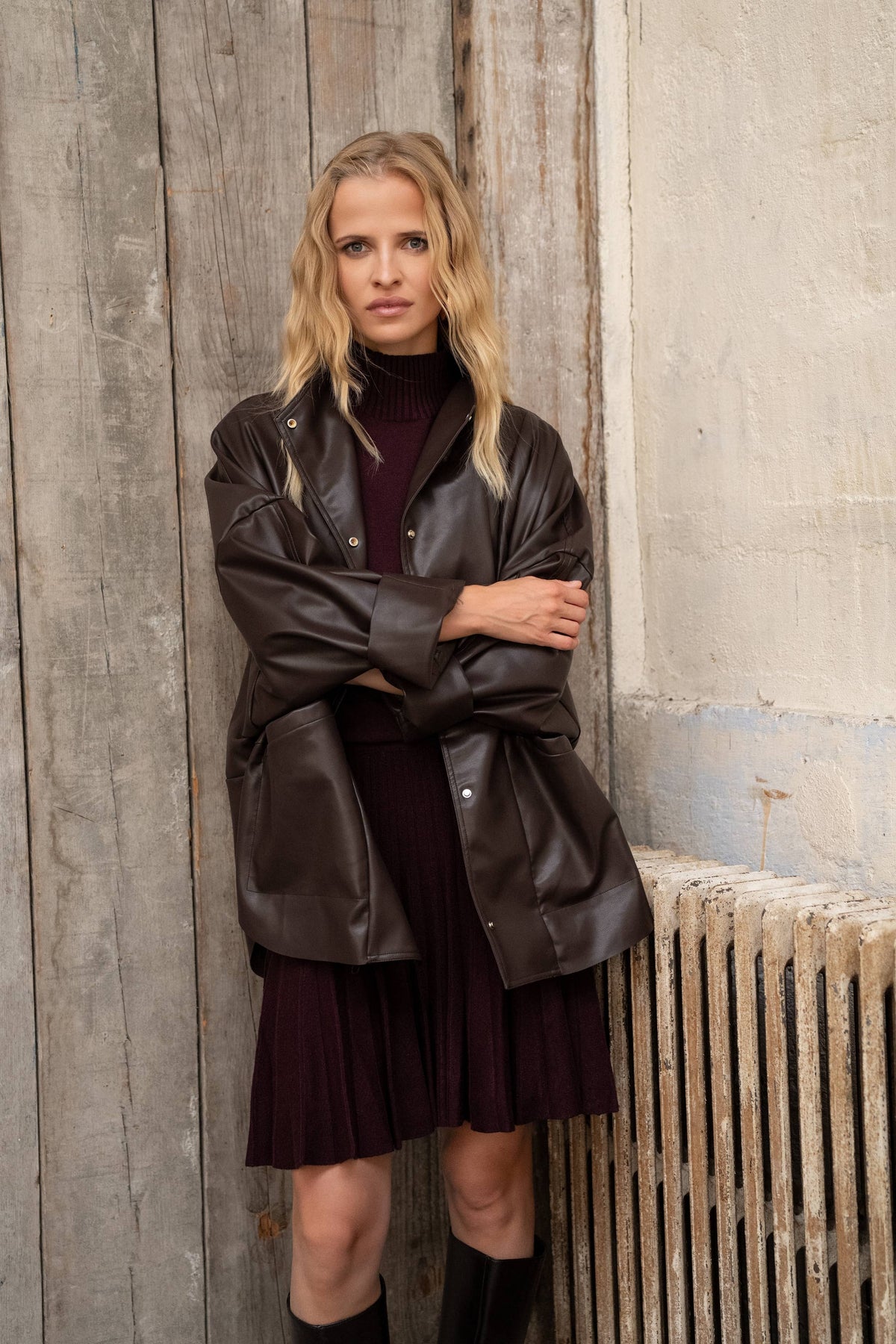 LULUMARY LONG FAUX-LEATHER JACKET Paitatakki