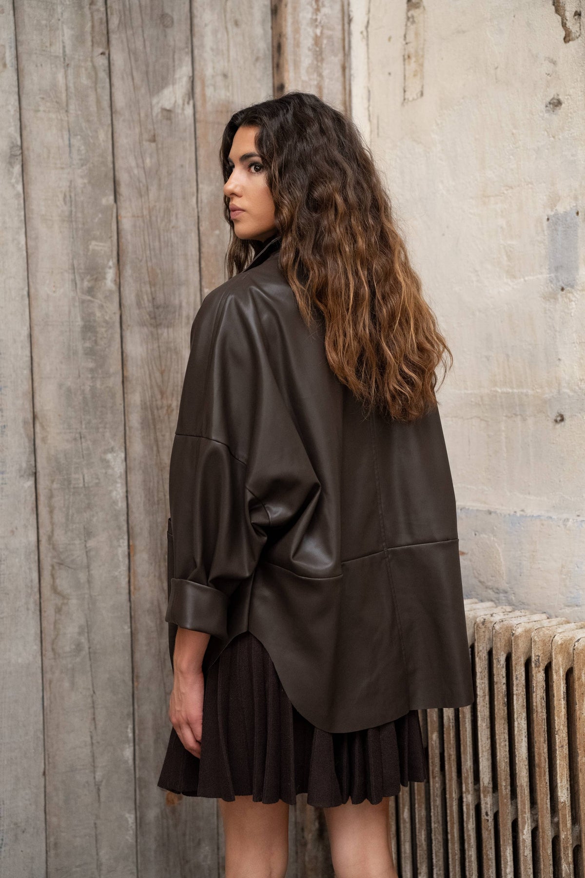 LULUMARY LONG FAUX-LEATHER JACKET Paitatakki