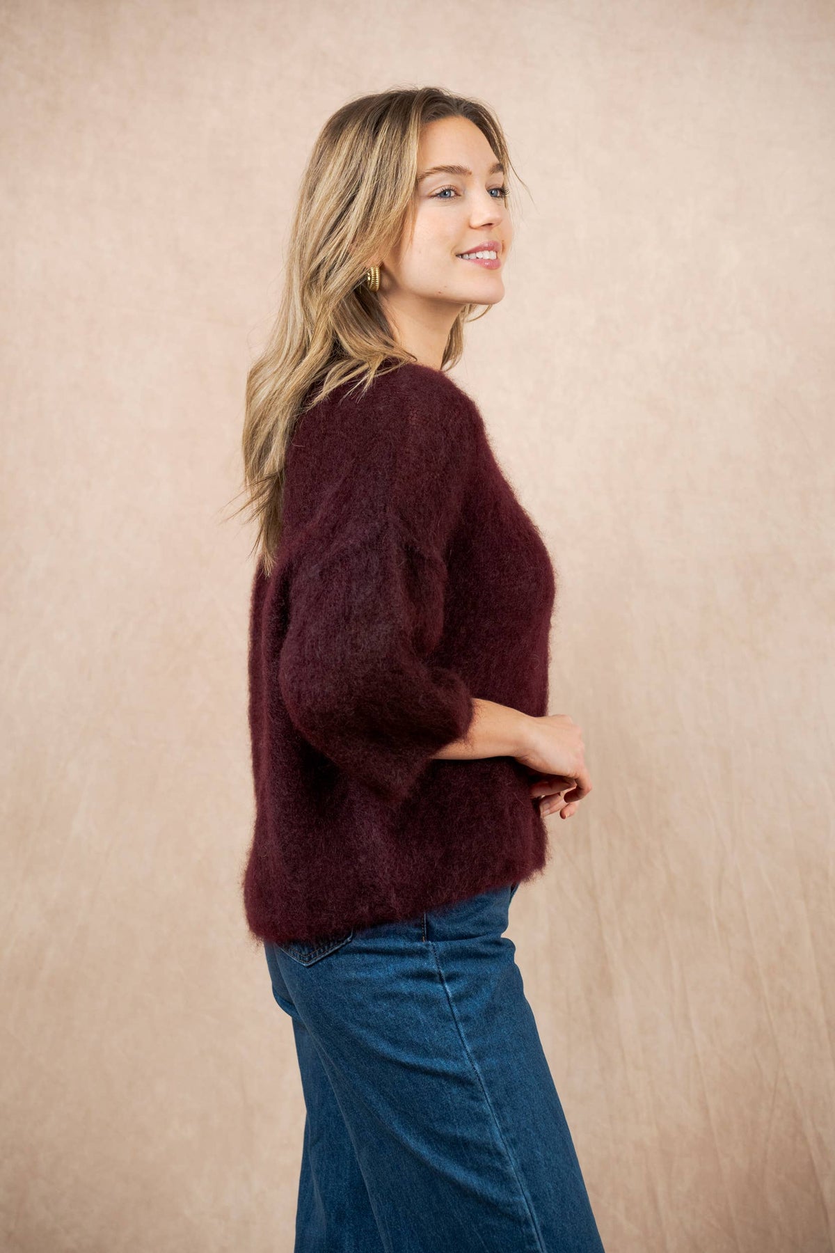 SHORT SLEEVE ROUND NECK SWEATER IN 80% KID MOHAIR: Lilas / One size