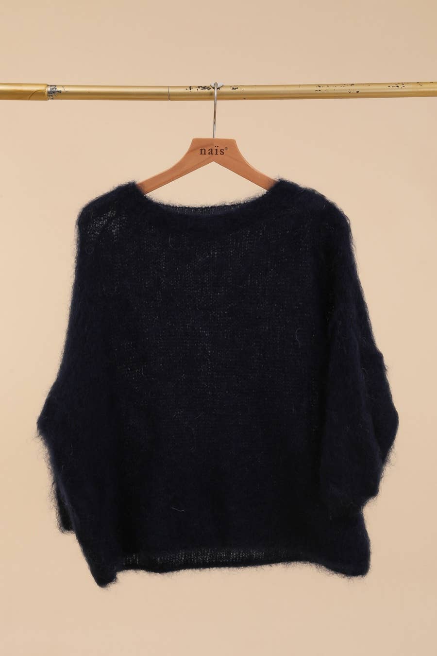 SHORT SLEEVE ROUND NECK SWEATER IN 80% KID MOHAIR: Beige / One size