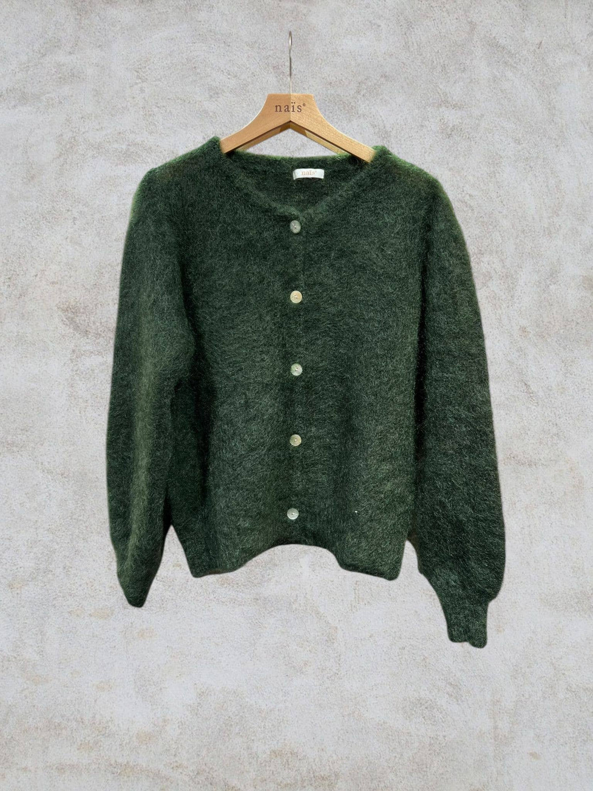 Round neck buttoned cardigan in 80% kid mohair: Beige / One size