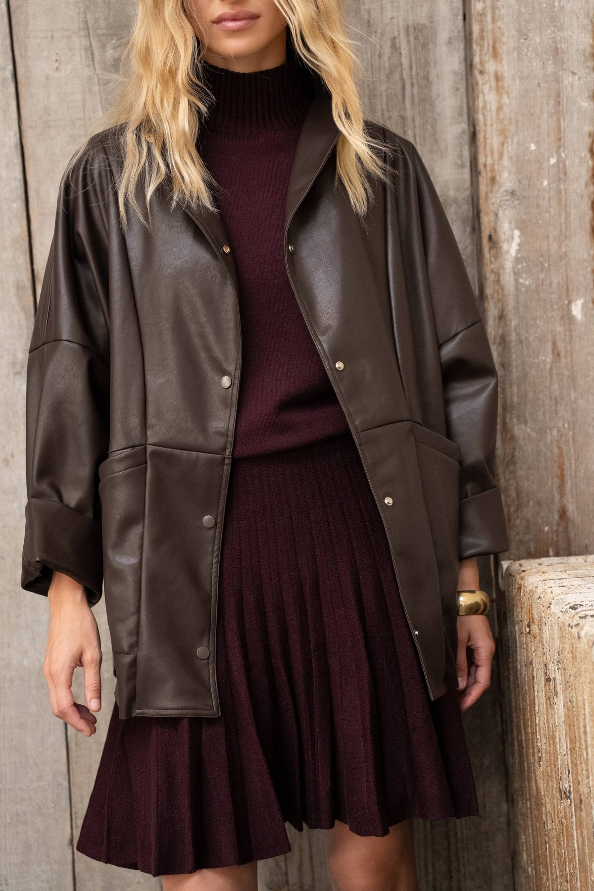 LULUMARY LONG FAUX-LEATHER JACKET Paitatakki