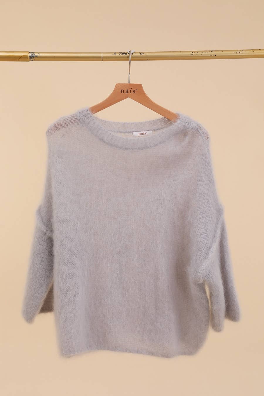 SHORT SLEEVE ROUND NECK SWEATER IN 80% KID MOHAIR: Sky Blue / One size