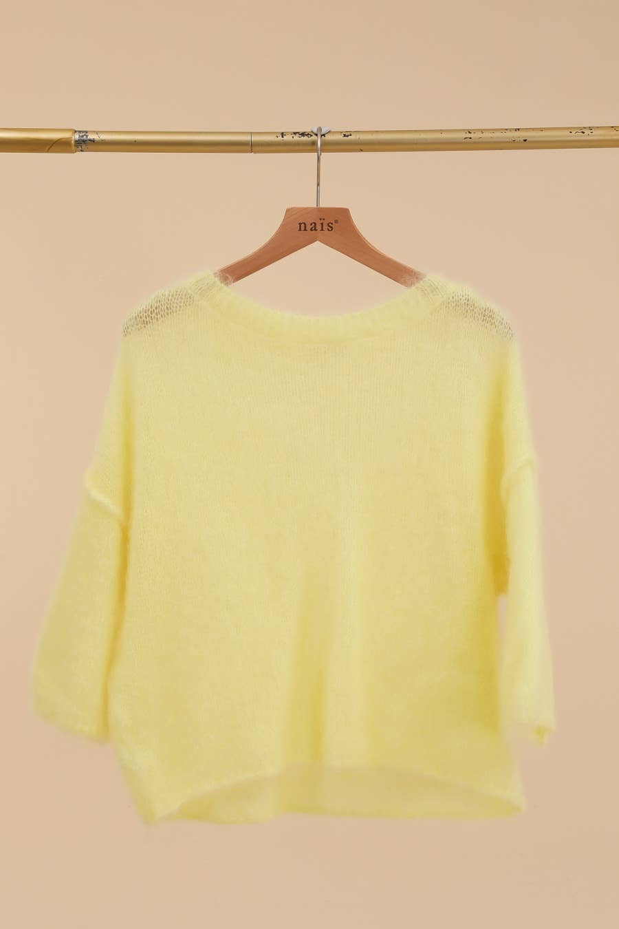 SHORT SLEEVE ROUND NECK SWEATER IN 80% KID MOHAIR: Ecru / One size