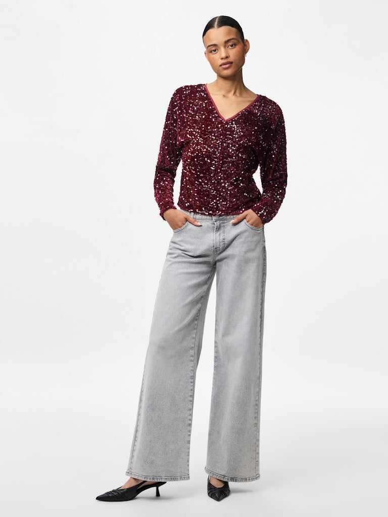 PCKAM LS V-NECK TOP JRS BC Paljettipusero