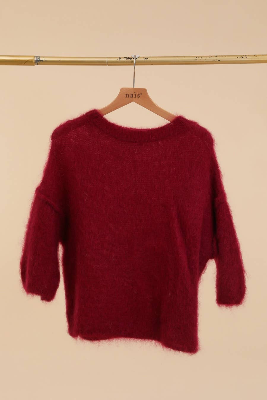 SHORT SLEEVE ROUND NECK SWEATER IN 80% KID MOHAIR: Beige / One size