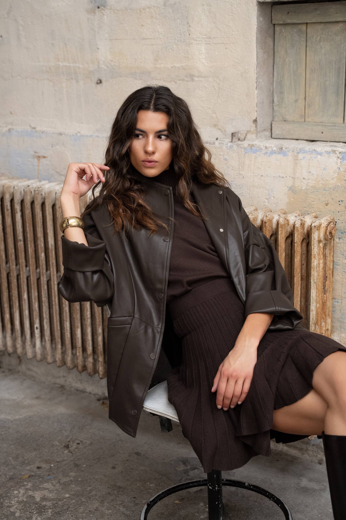LULUMARY LONG FAUX-LEATHER JACKET Paitatakki