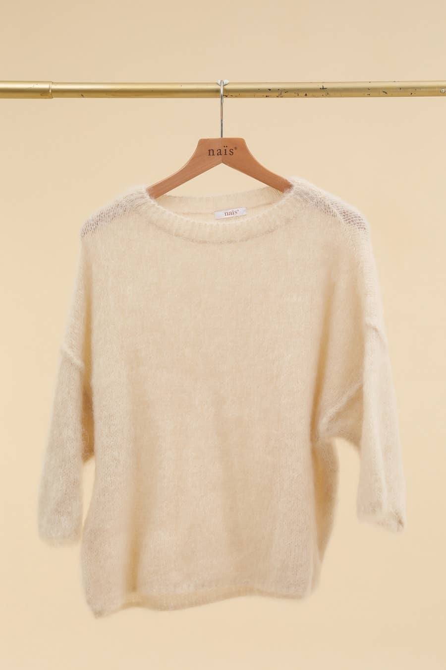 SHORT SLEEVE ROUND NECK SWEATER IN 80% KID MOHAIR: Beige / One size