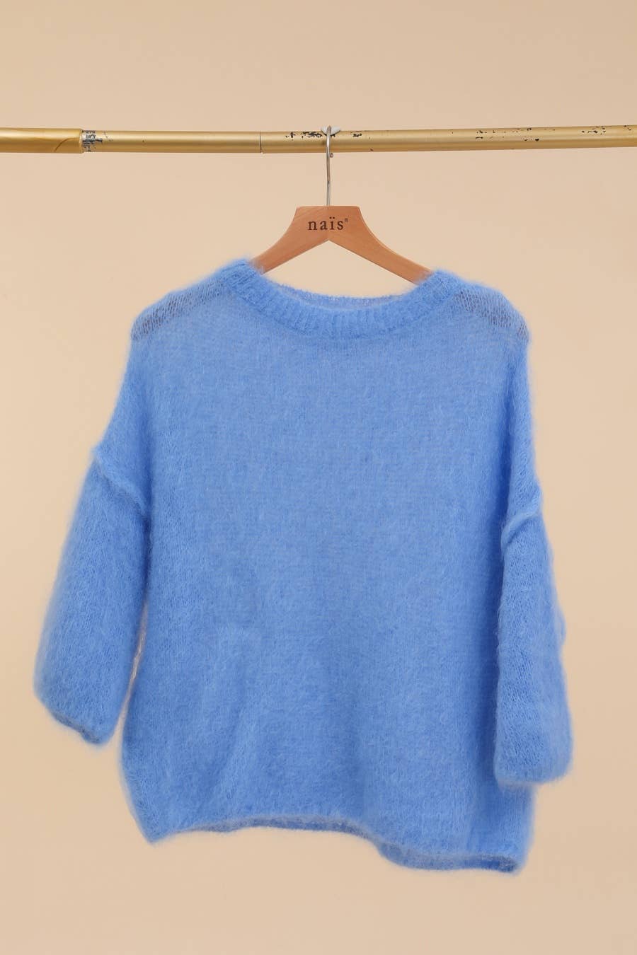 SHORT SLEEVE ROUND NECK SWEATER IN 80% KID MOHAIR: Lilas / One size