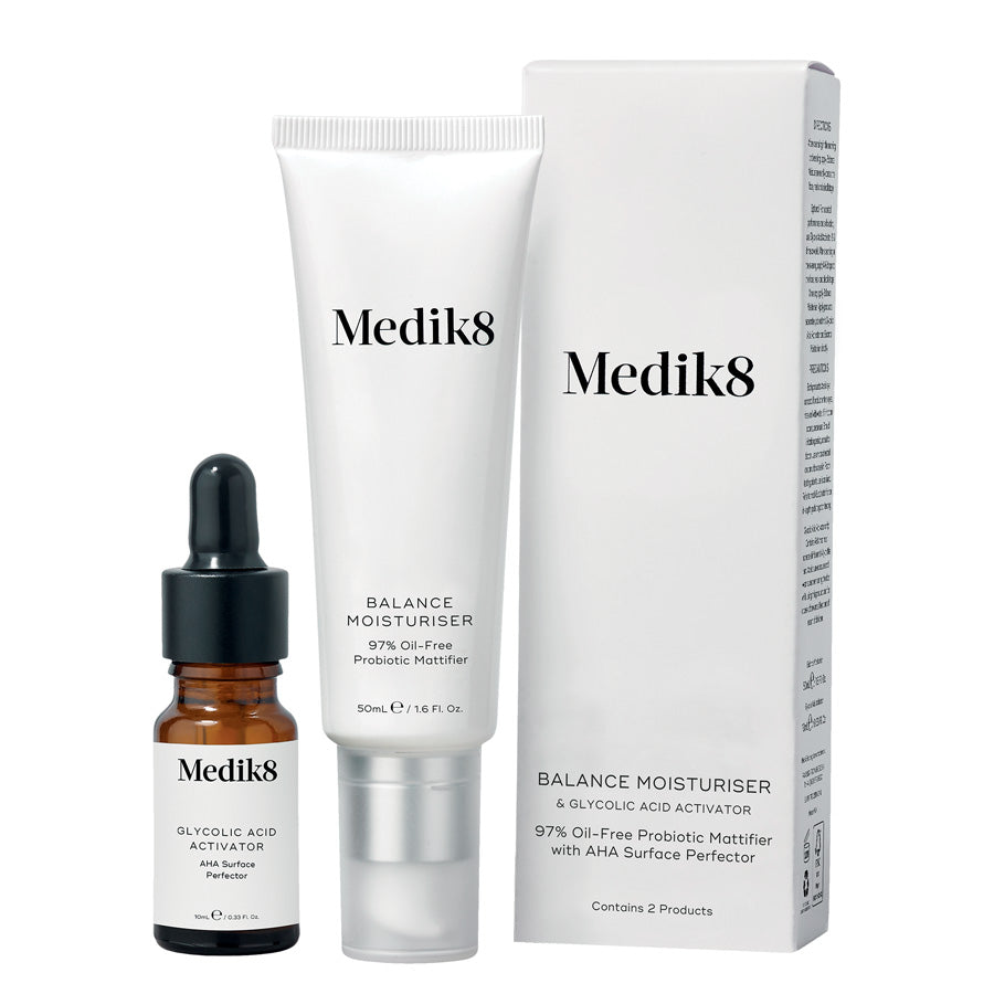 Medik8 Balance Moisturiser Ihoa tasapainottava kosteusvoide + Tehosteseerumi 50 ml + 10 ml
